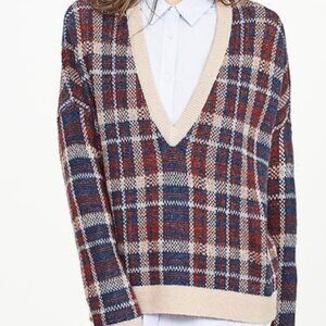 Banana Republic Plaid V-Neck Oversized Sweater Size Small